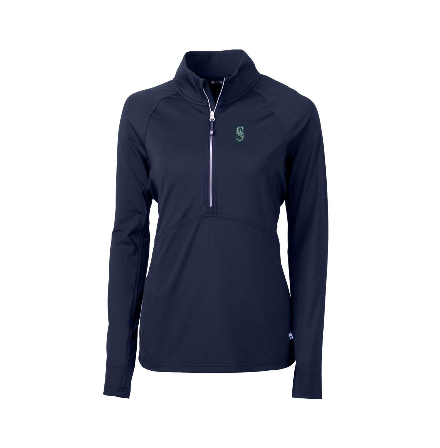 Женский свитер Cutter & Buck Navy Seattle Mariners Adapt Eco Knit Stretch Half-Zip Pullover Top — фото 1
