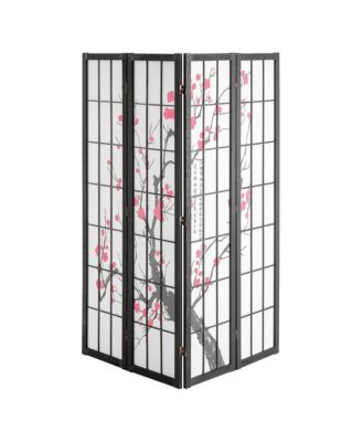 4-Panel Japanese Shoji Style Folding Room Divider Screen, 66.9 in Tall Wood Frame