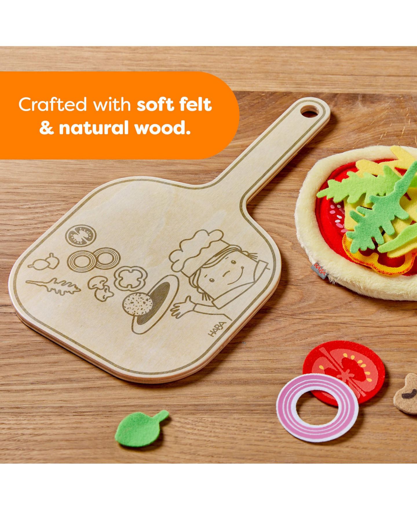Детские игрушки Haba Creative Play Wooden Pizza Peel 27-Piece Play Food Set, Ages 3+, цвет: Красный — фото 5