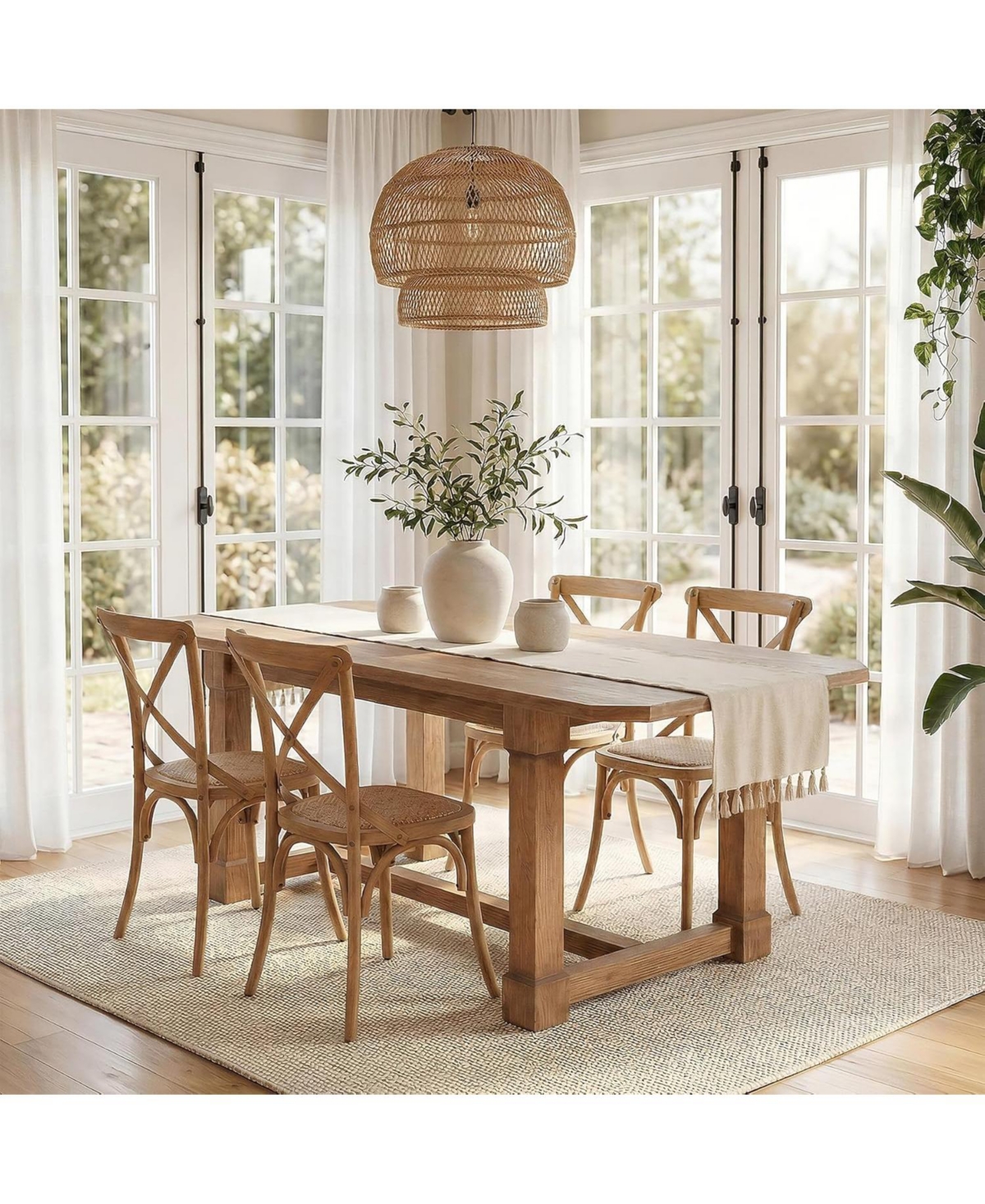 Tribesigns 63" Solid Wood Dining Table, Rectangular Kitchen Table with Sturdy Legs, Rustic Wooden Dinner Tables