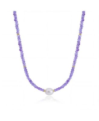 Tanzanite Bead Pearl Necklace 14K Yellow Gold