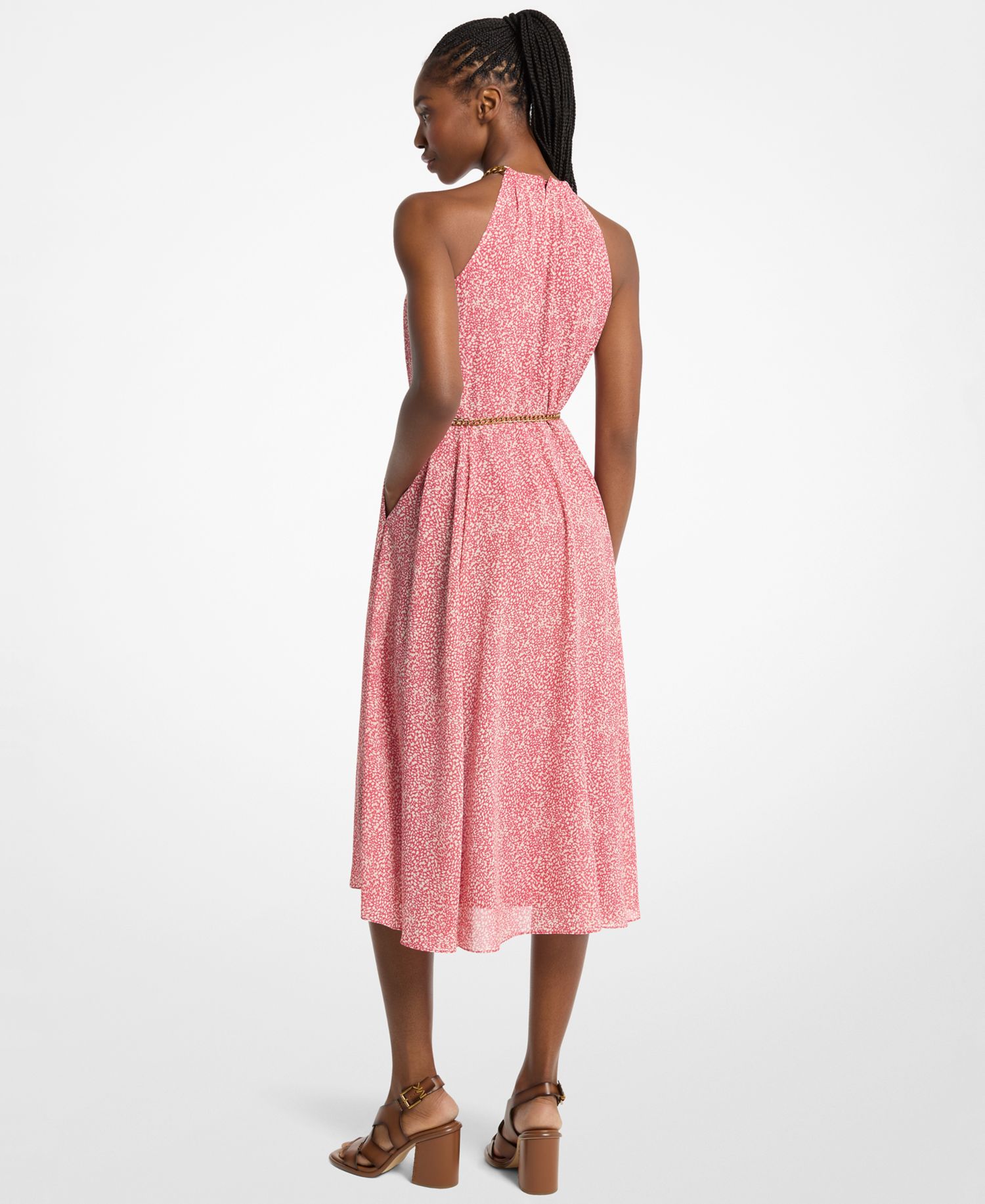 Women's Chain Belt Halter Neck Midi Dress