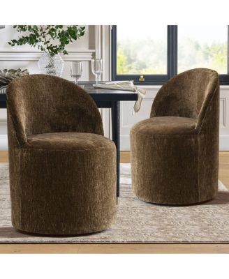 Set of 2 Rolling Chenille Barrel Dining Chairs with Casters