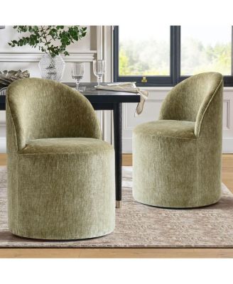 Set of 2 Rolling Chenille Barrel Dining Chairs with Casters