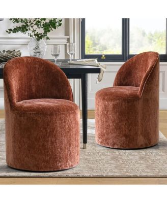 Set of 2 Rolling Chenille Barrel Dining Chairs with Casters