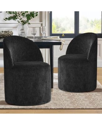 Set of 2 Rolling Chenille Barrel Dining Chairs with Casters