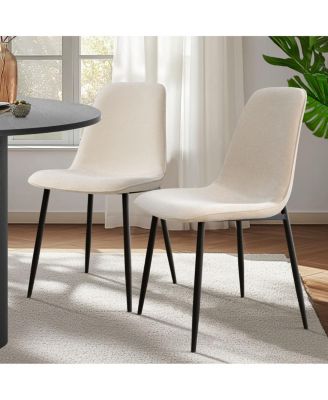 19.5" Seat Height Chenille Dining Side Chairs Set of 2, Metal Legs