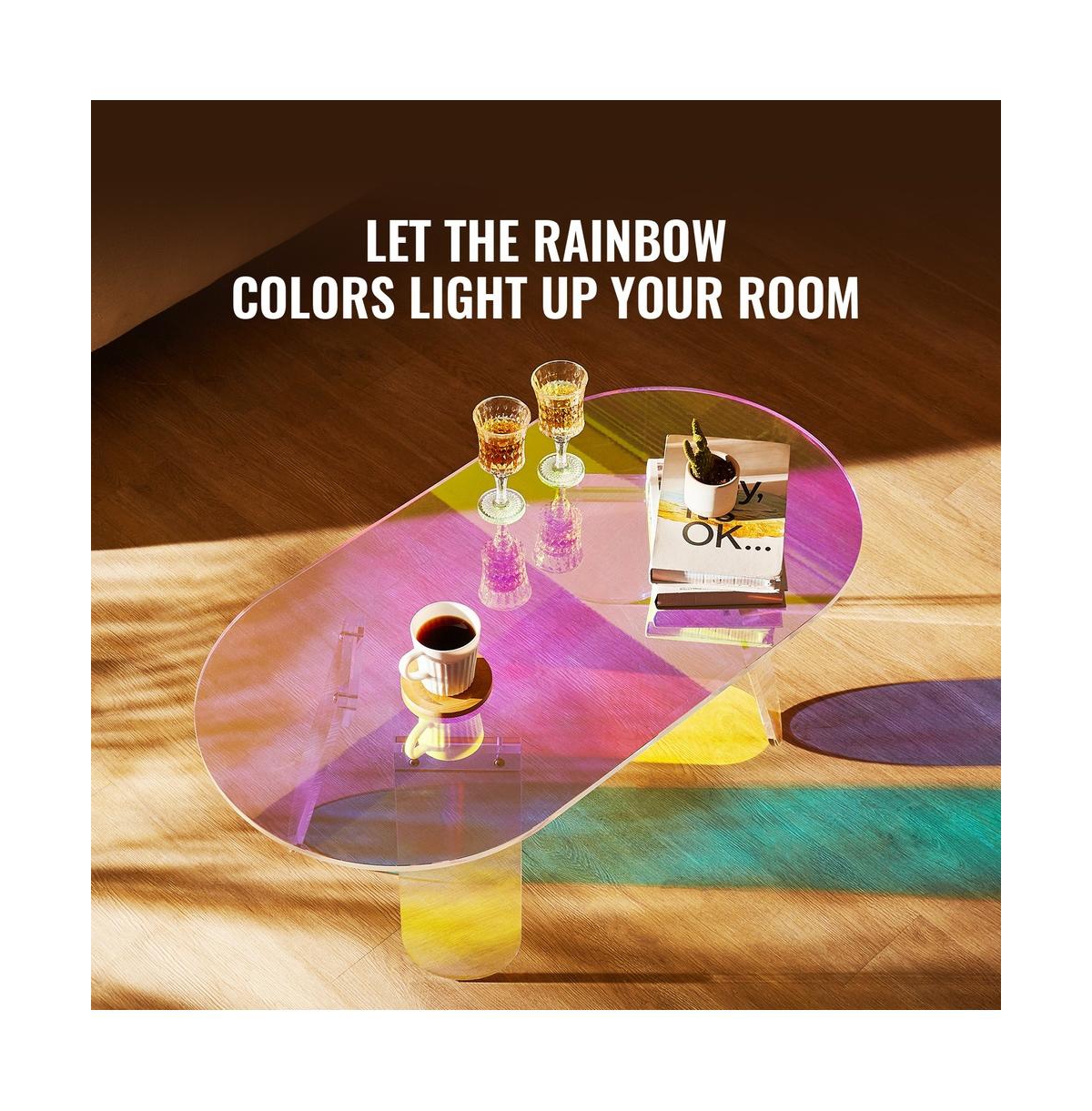 Sugift Iridescent Acrylic Coffee Table, Thick Panel
