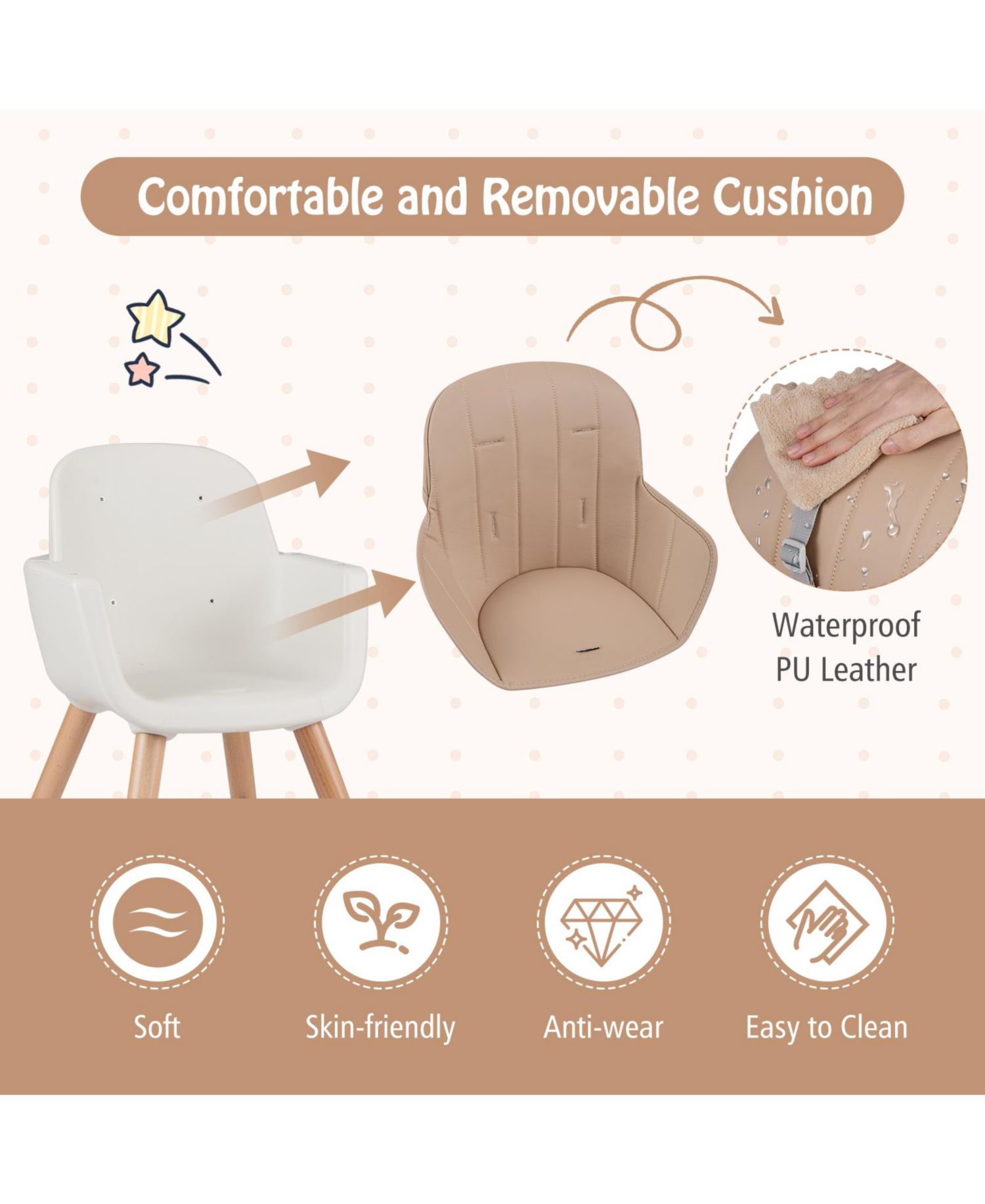 Baby 6-in-1 Convertible Wooden High Chair with Detachable Legs