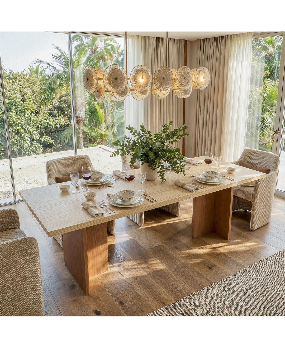 Homsee 7feet Solid Wood Dining Table Farmhouse Kitchen Table with Open Grain Finish and Rubber Wood Legs