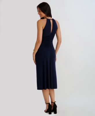 Siena Women's Ruched Halter V-Neck Midi Dress - Macy's