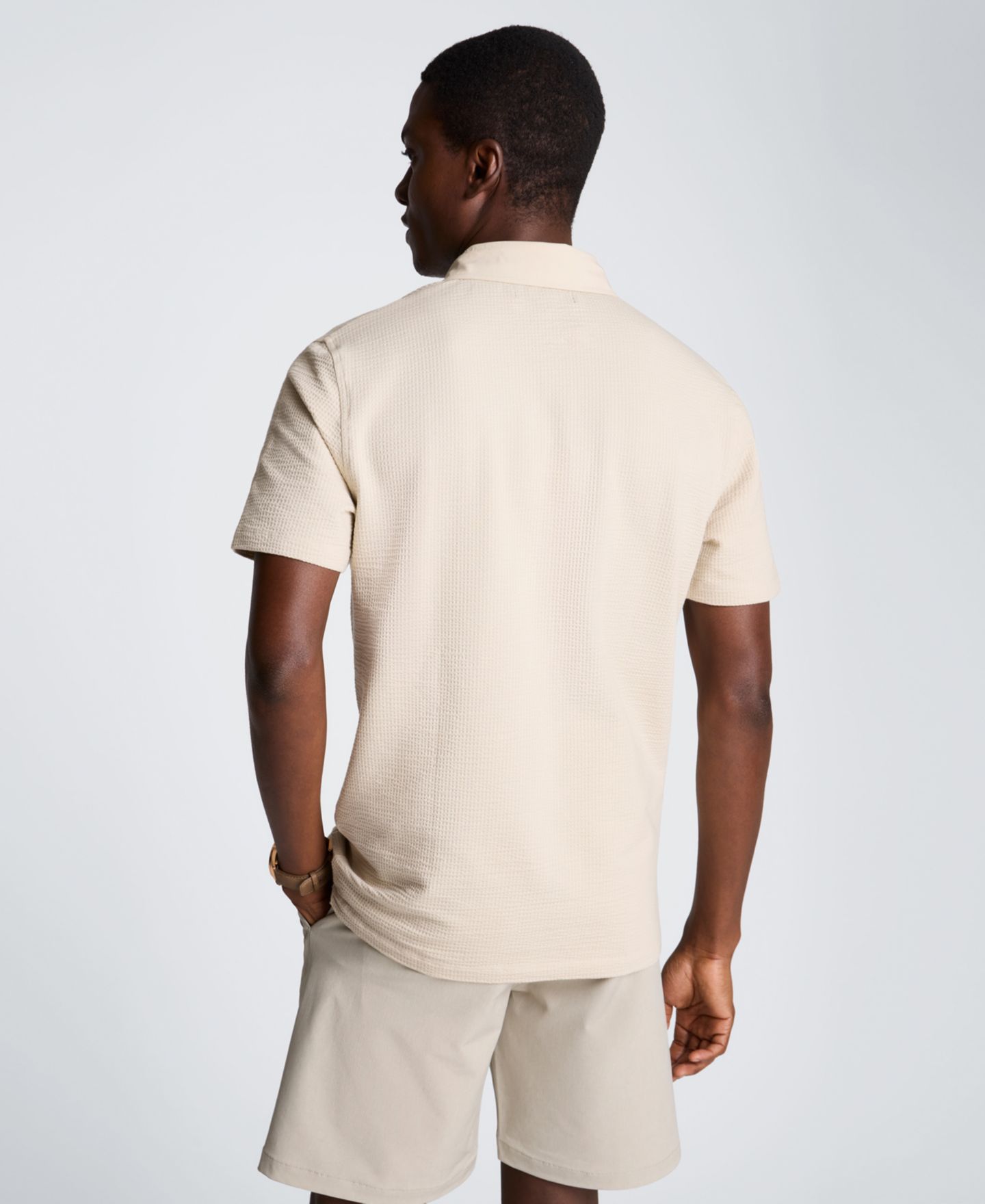Мужское поло Kenneth Cole Seersucker Polo Collar Polo Shirt, цвет: Offwhite — фото 6