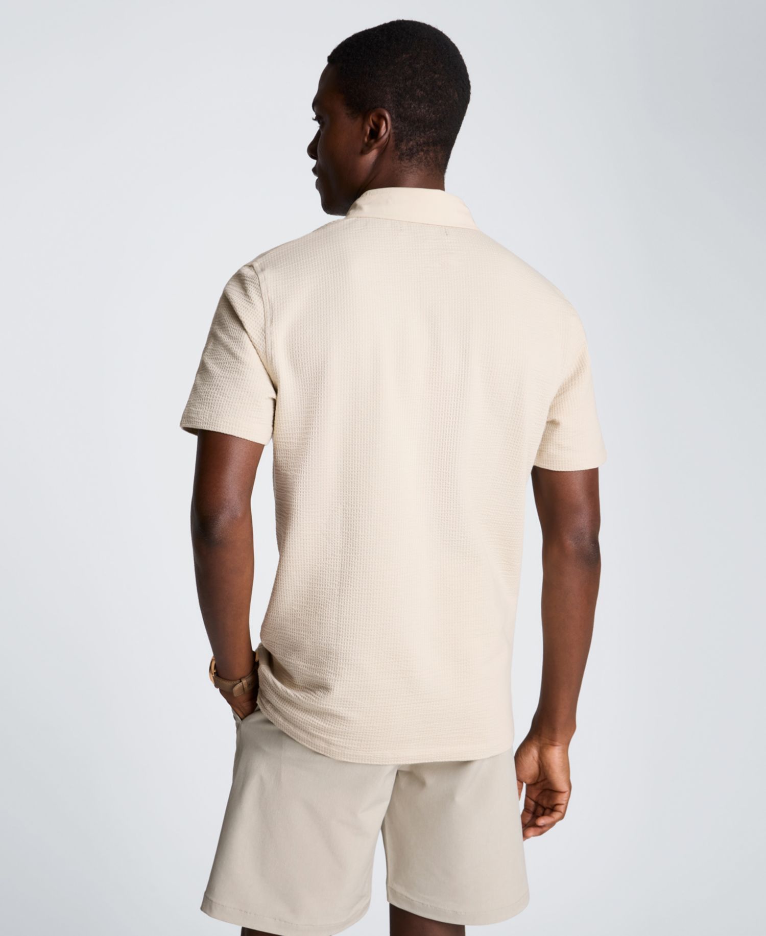 Men's Seersucker Polo Collar Polo Shirt