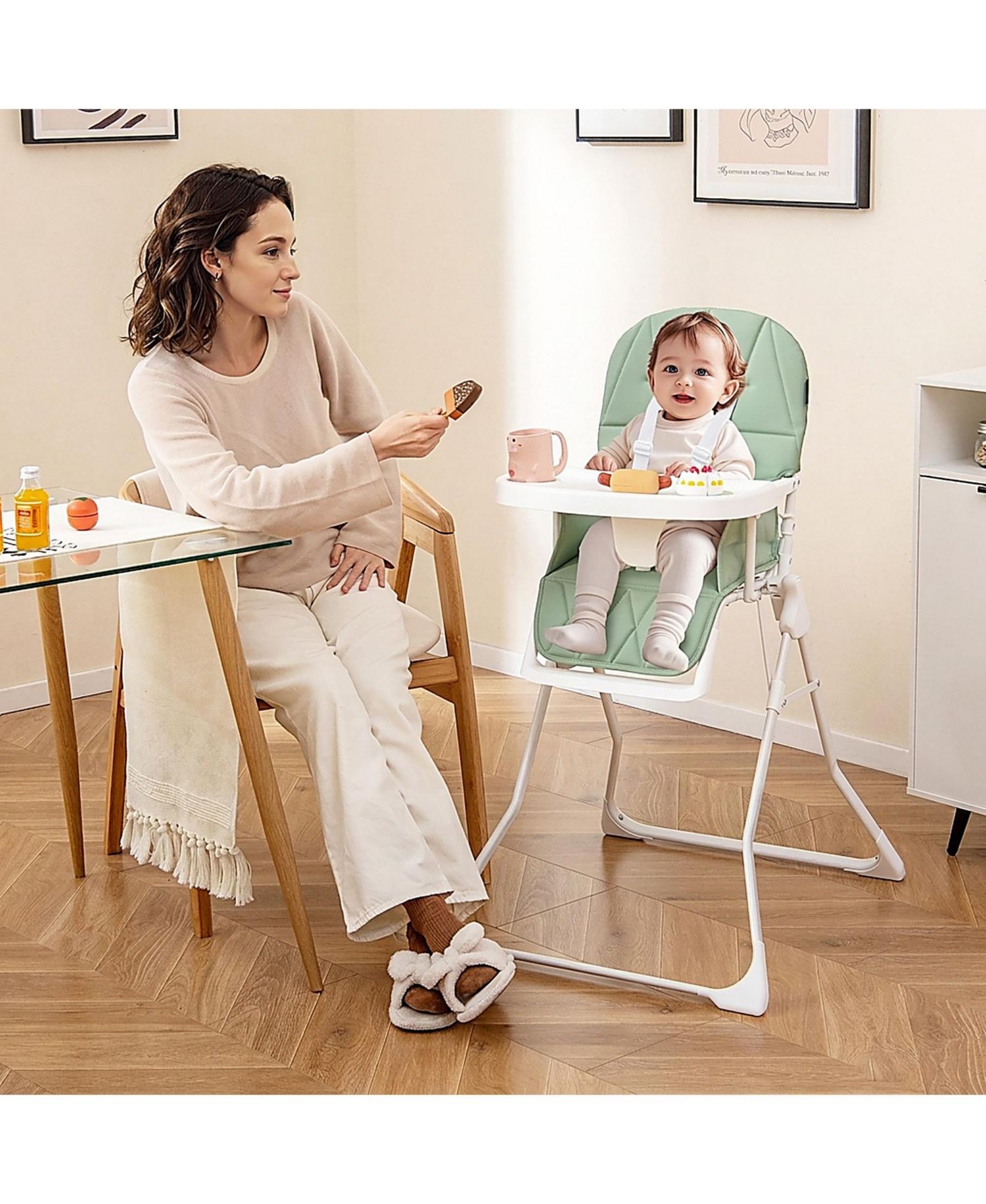 Baby Compact Foldable High Chair with Removable Waterproof Cushion
