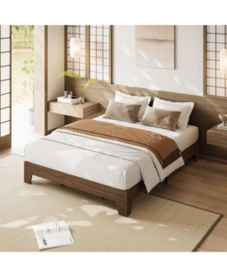 Wood Platform Bed Frame with Underbed Storage and Wood Slats, No Box Spring Needed