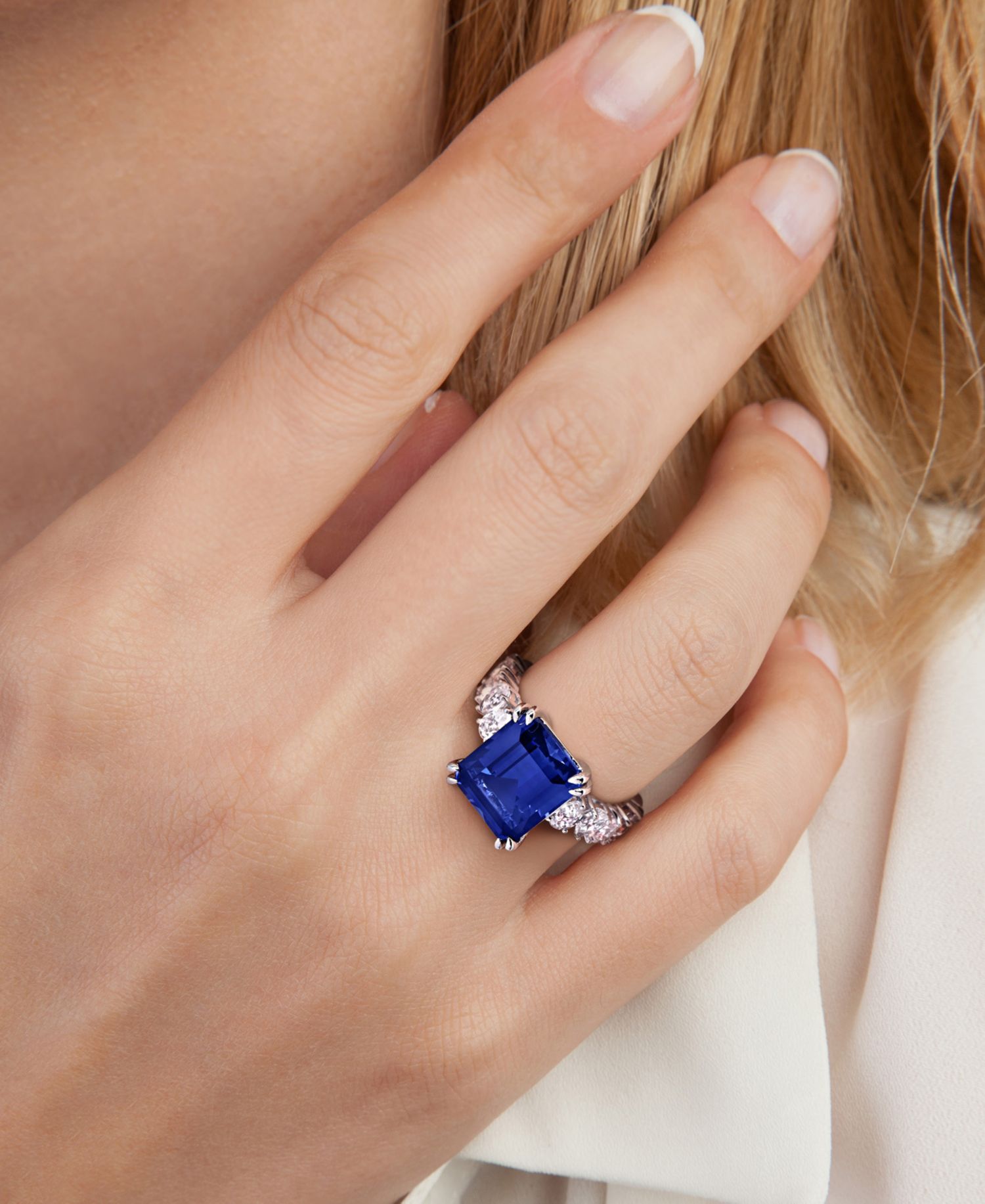 Lab Grown Blue Sapphire (5 ct. t.w.) & Lab Grown White Sapphire (2-1/5 ct. t.w.) Ring in Sterling Silver (Also Available in Ruby)