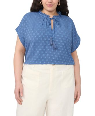 Plus Size V-Neck Front-Tie Short-Sleeve Blouse