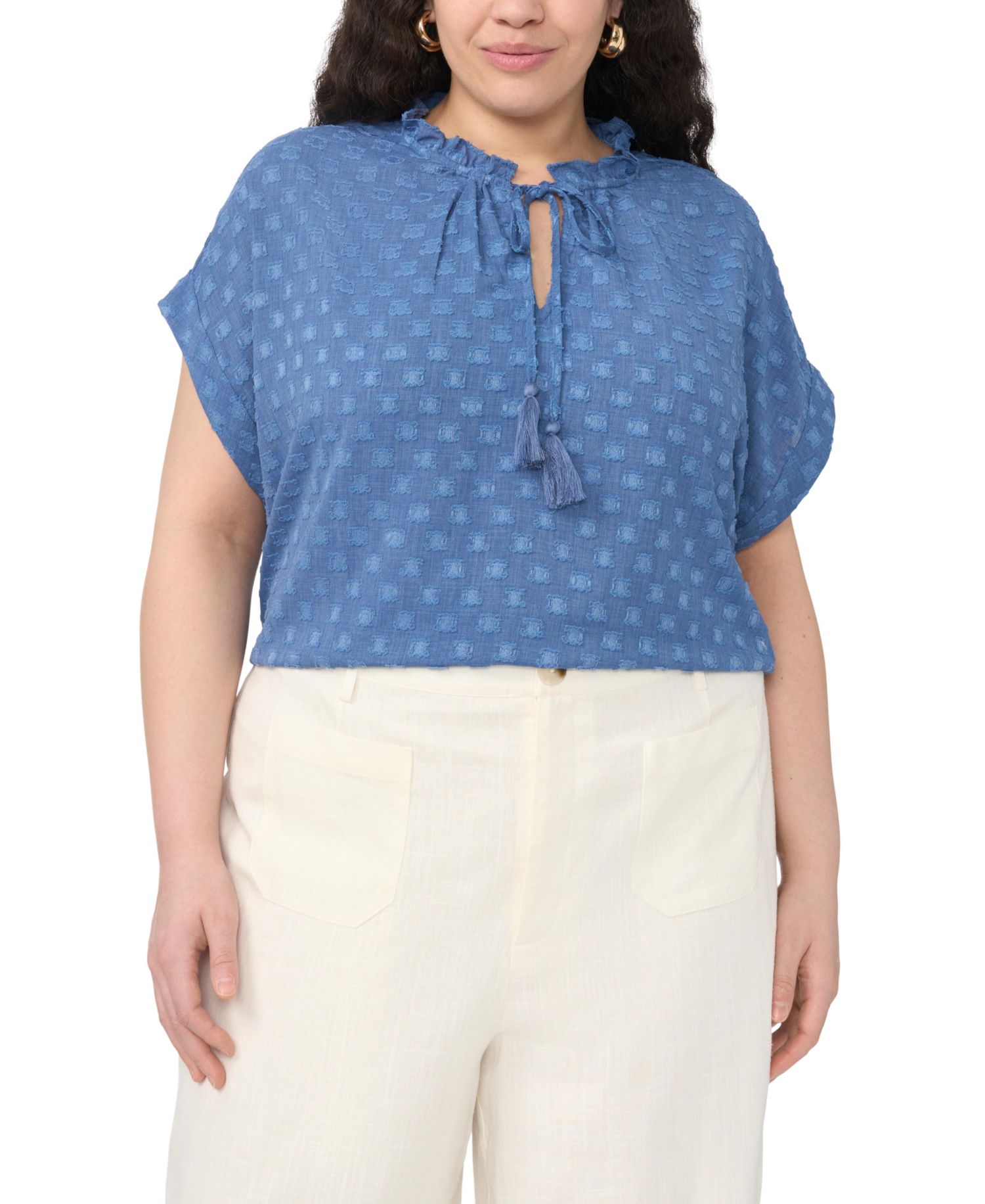 Plus Size V-Neck Front-Tie Short-Sleeve Blouse