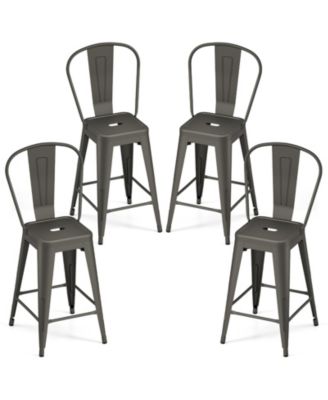 Metal Bar Stools Set of 4 24'' Counter Height Barstools with Backrests and Footrests