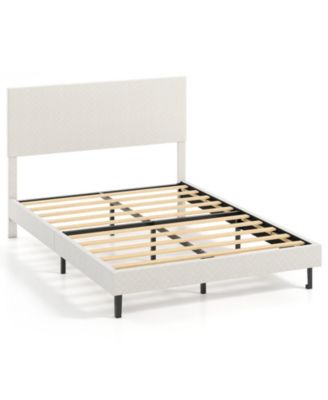 Upholstered Velvet Platform Bed with Chevron Headboard, Stylish Bedroom Bed Frame