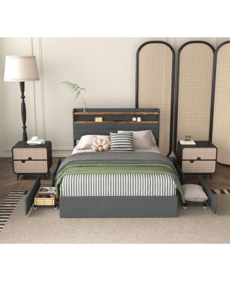 Full Bed Frame with 4 Storage Drawers