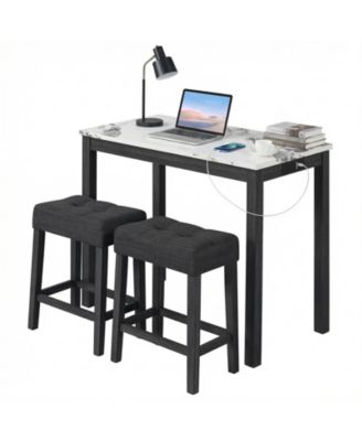3 PCS Bar Table Set with Charging Station Modern Counter Height Breakfast Table