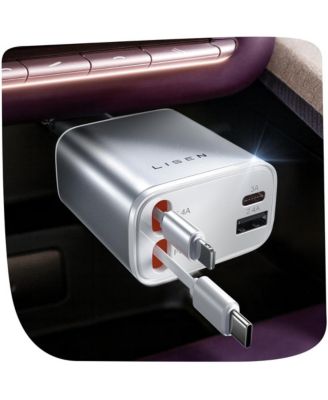 Retractable Car Charger 4-in-1, 75W Fast Charging USB-C Car Adapter with Built-in Cables, Multi Device Charger for iPhone, Samsung, iPad