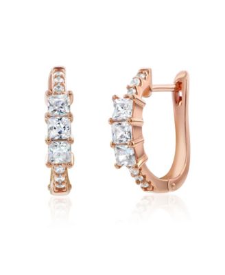 Suzy Levian Sterling Silver Princess Cut Cubic Zirconia Huggie Hoop Earrings