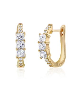 Suzy Levian New York Suzy Levian Sterling Silver Princess Cut Cubic Zirconia Huggie Hoop Earrings - Gold 132$