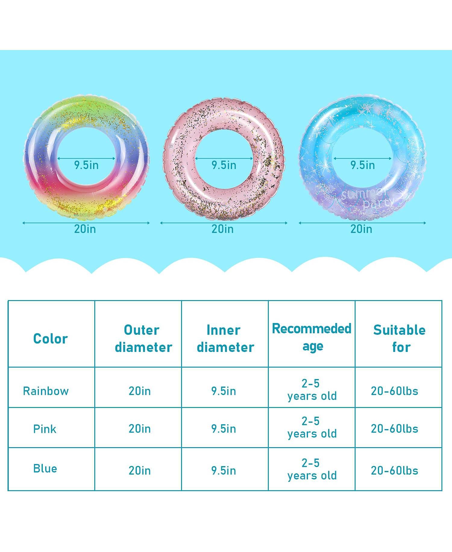 3 Pack 20" Pool Floats Inflatable Swim Rings Children's and adult toys
