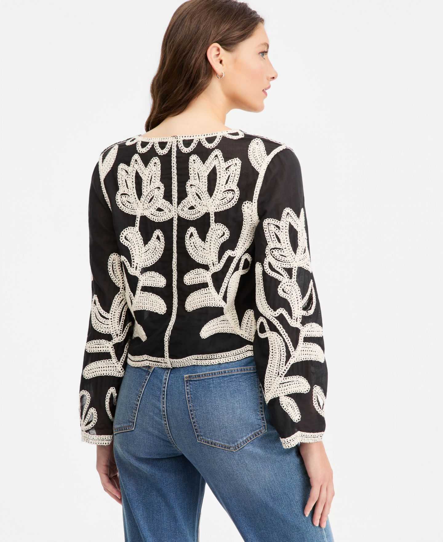 Женский топ On 34th Cotton Embroidered Cutwork Top, цвет: Глубокий чёрный — фото 2