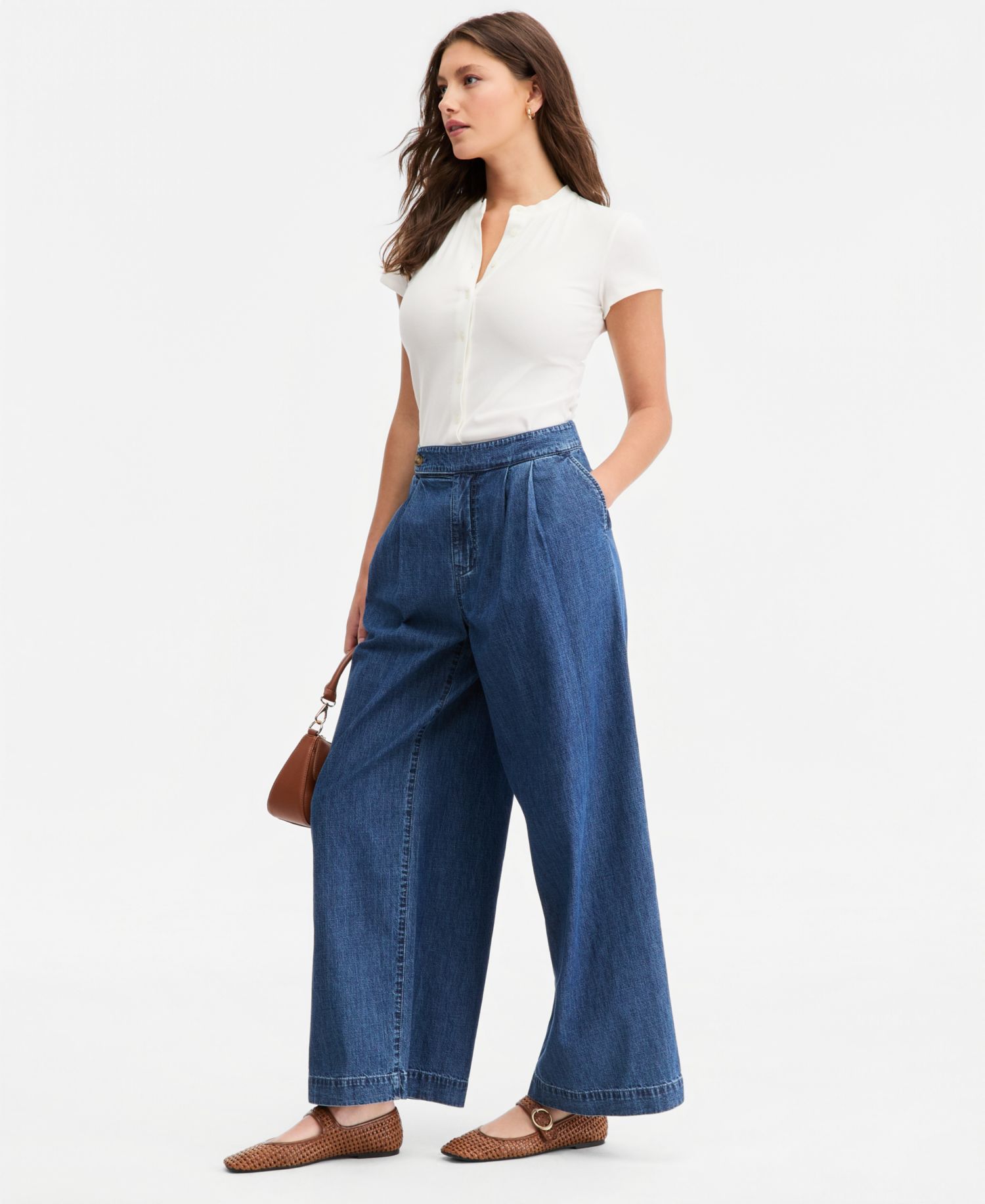 Women's Denim High Rise Wide Leg Trouser Jeans