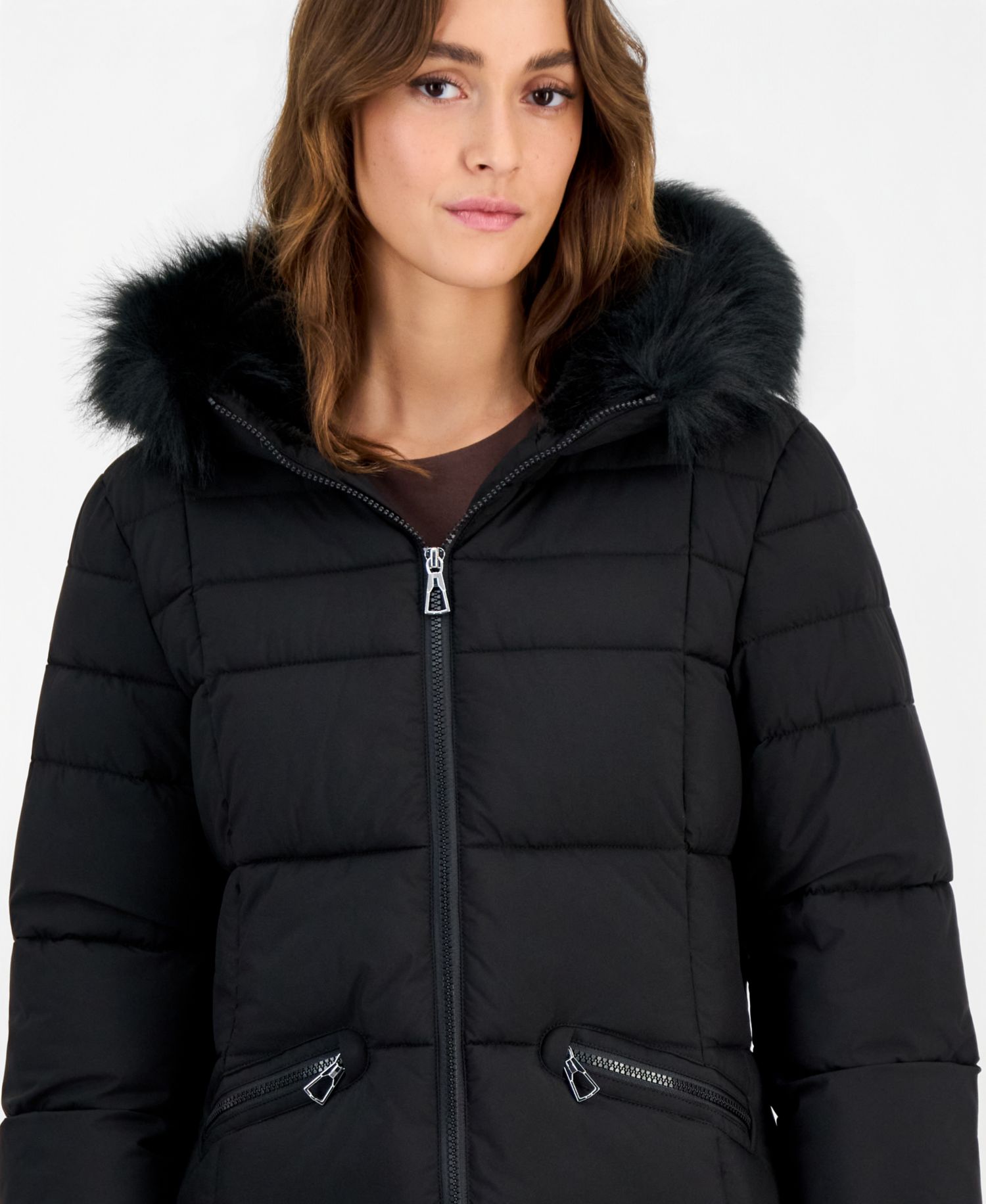 Juniors' Faux-Fur-Trim Hooded Puffer Coat