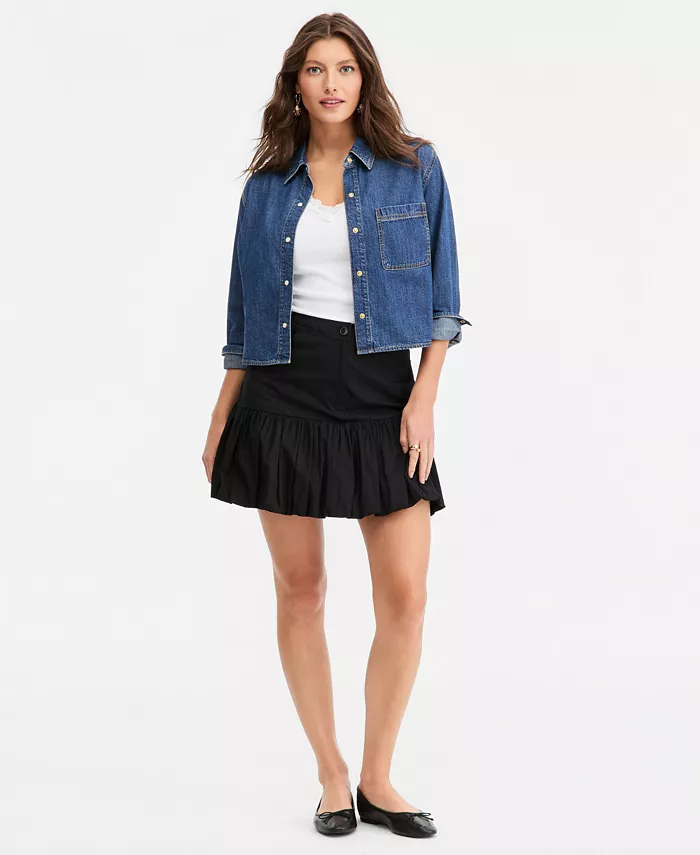 Women's Long Sleeve Cropped Denim Shirt - thumbnail 4