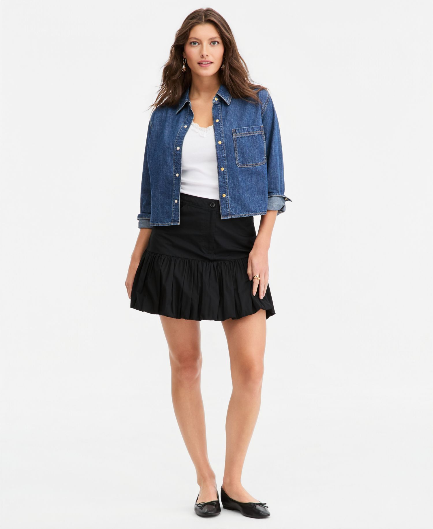 Women's Long Sleeve Cropped Denim Shirt