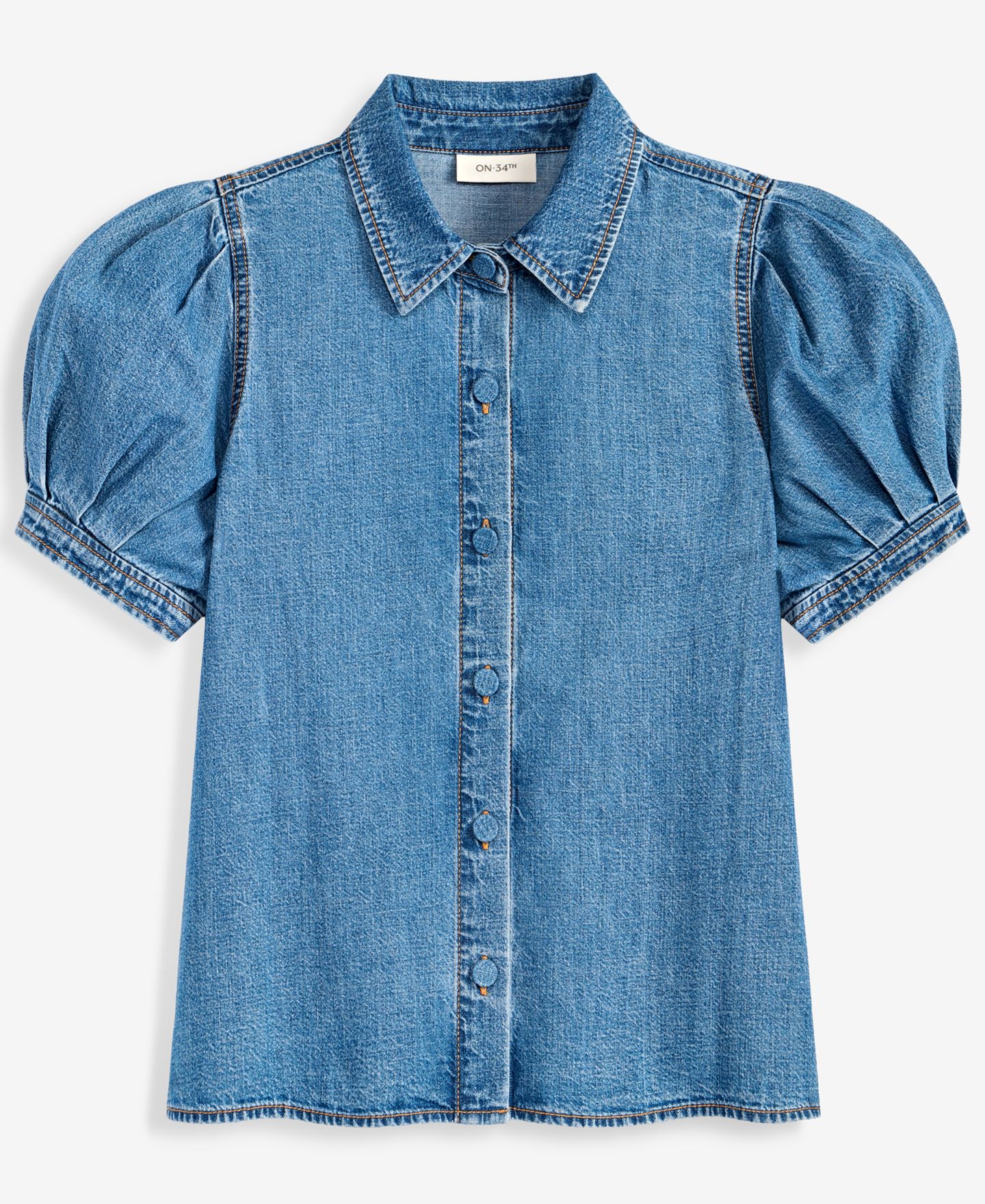 Женская рубашка On 34th Cotton Puffed-Sleeve Denim Shirt, цвет: Варёный — фото 6