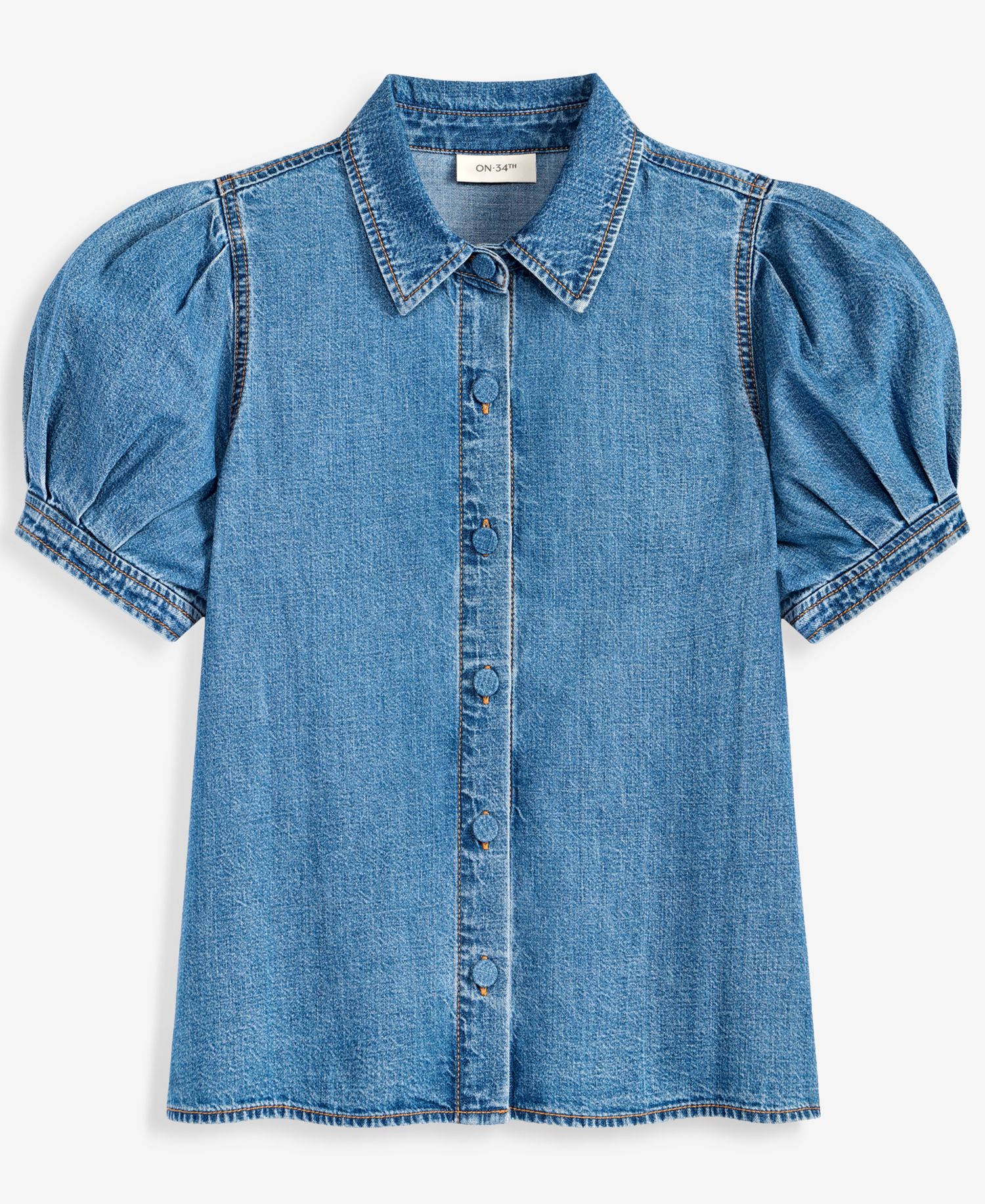 Women's Cotton Puffed-Sleeve Denim Shirt