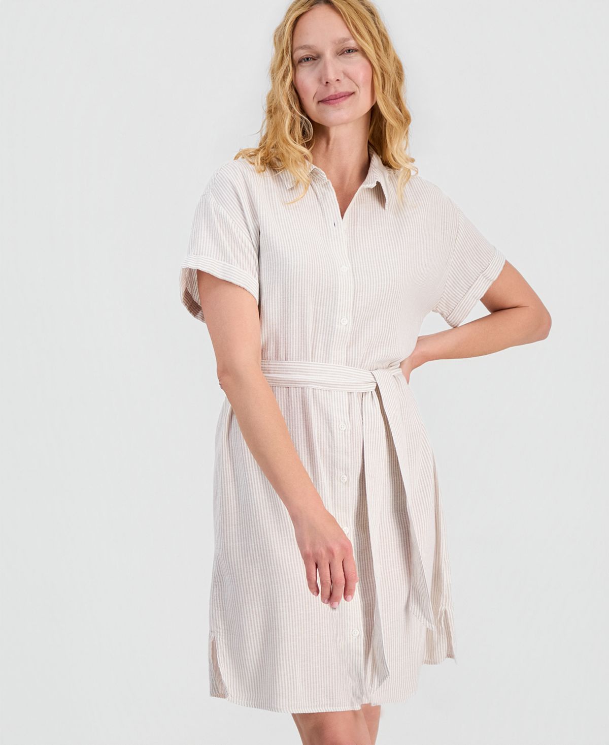 Style & Co Women's Striped Short-Sleeve Shirt-dress, Macy's Exclusive view 2 — MAYCSS fashion products