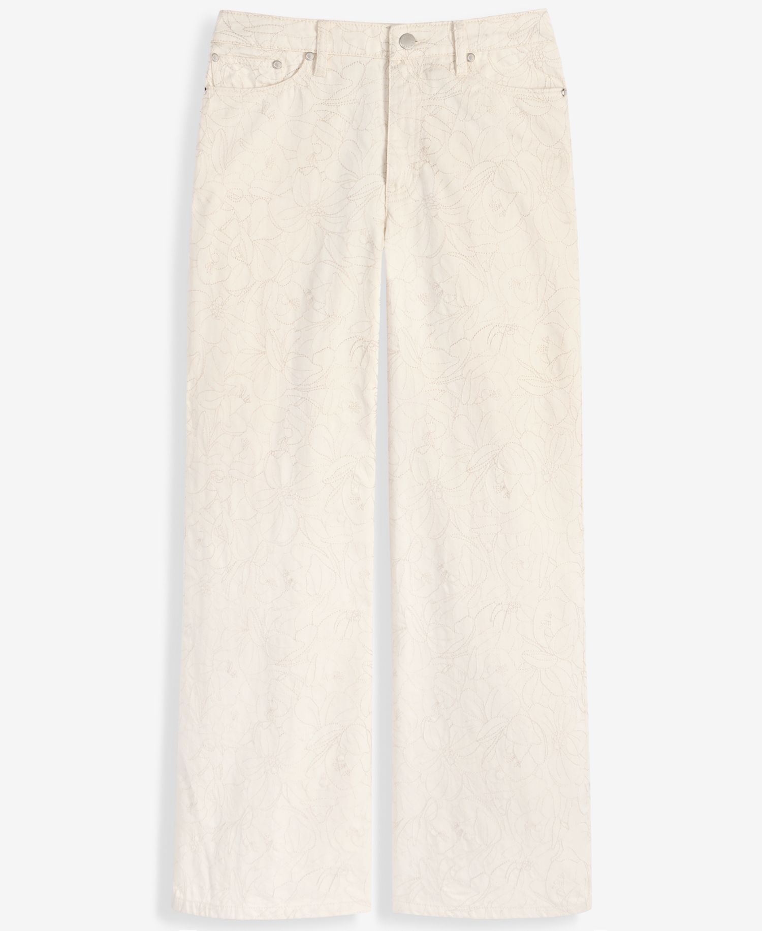 Women's High-Rise Floral Stitch Wide-Leg Jeans