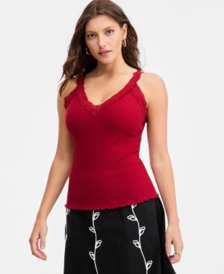 Women's Lace-Trim Ribbed Tank Top