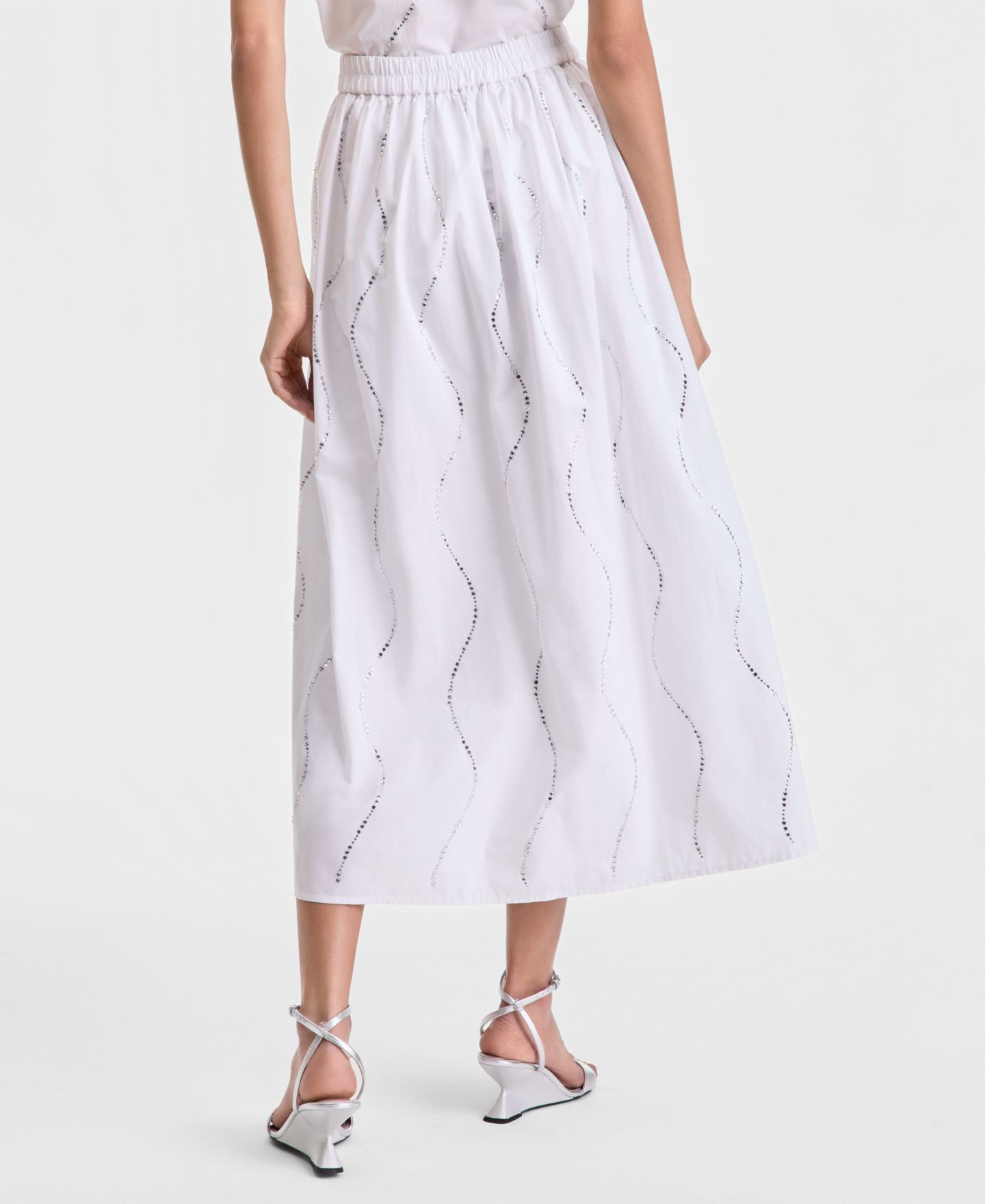 Женская юбка I.N.C. International Concepts Rhinestone Wave Pull-On Midi, цвет: Яркий белый — фото 3