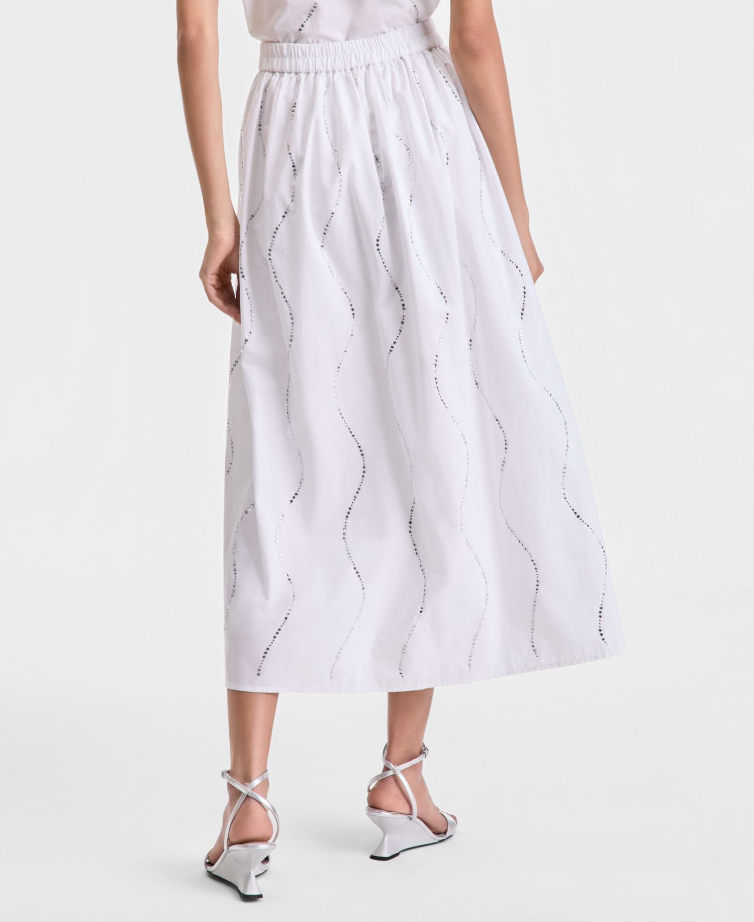 Women's Rhinestone Wave Pull-On Midi Skirt