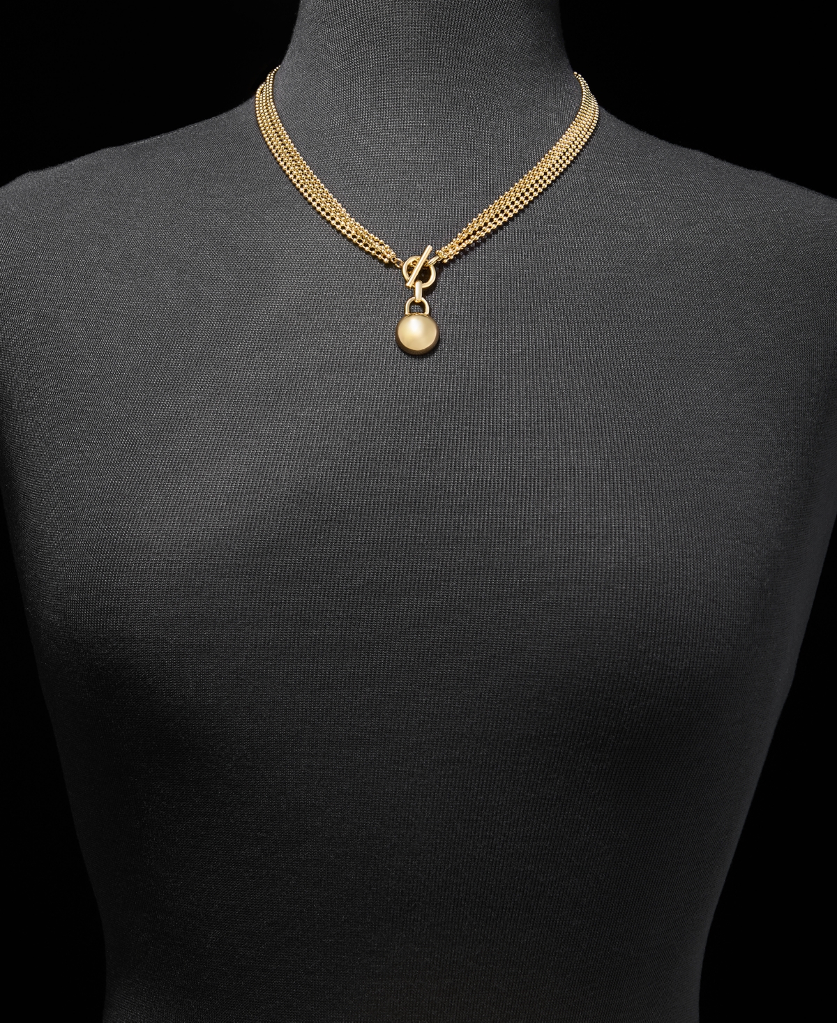 Anne Klein Gold-Tone Metal Beaded Chain Dome Pendant Necklace