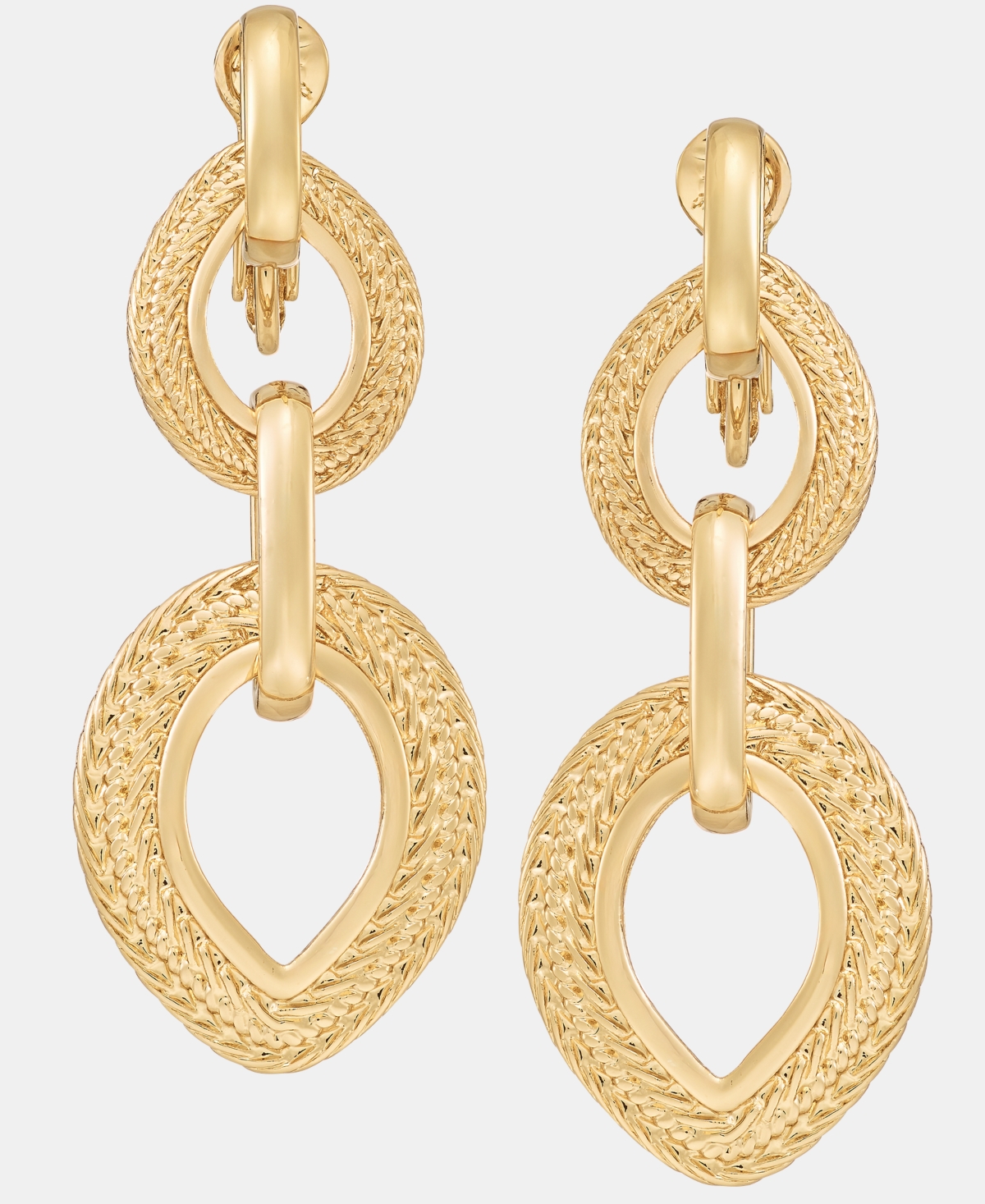 Anne Klein Gold-Tone Rope Linked Double Drop Ez Comfort Clip Earrings