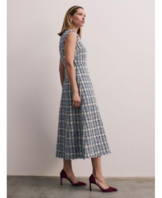 white christmas dresses Shirley Black Long Sleeve Plaid Tweed Midi Dress main image 1