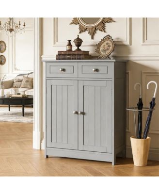 Freestanding Entryway Cabinet, Grey MDF Storage Cabinet with Adjustable Shelf, 1 Cabinet and 2 Drawers