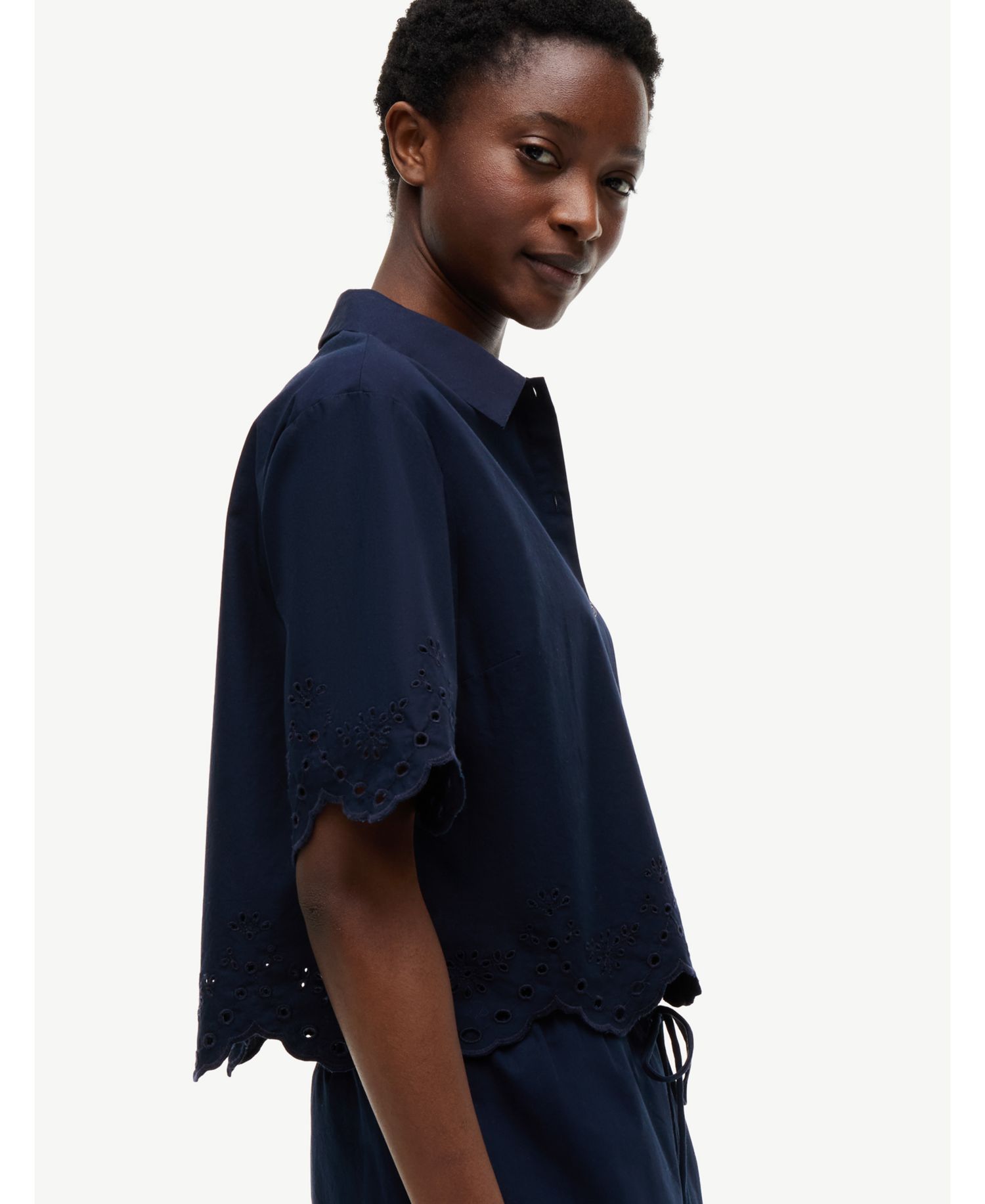 Women's Broderie Short-Sleeve Cotton Shirt