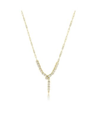 CZ Snake Lariat Necklace 14K Gold-Plated Sterling Silver