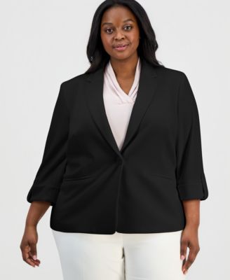 Plus Size 3/4-Sleeve One-Button Jacket