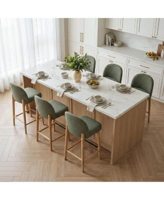 25.5" Counter Height Linen Upholstered Bar Stools Set of 6, Armless